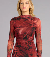 Abstract Affair Mesh Mock Neck Dress