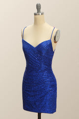 Straps Royal Blue Sequin Tight Mini Dress