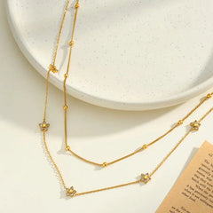 Geometric Necklace for Women in 304 Stainless Steel with 18K Gold Plated PVD Coating and Rhinestone Inlay