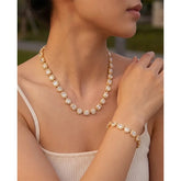 Geometric Necklace for Women in 304 Stainless Steel with 18K Gold Plated PVD Coating and Rhinestone Inlay