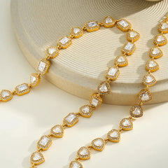 Geometric Necklace for Women in 304 Stainless Steel with 18K Gold Plated PVD Coating and Rhinestone Inlay