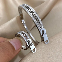 Geometric Waterproof Non Tarnish Ring Necklace for Women in 304 Stainless Steel with 18K Real Gold Plated PVD Coating and Zircon Inlay