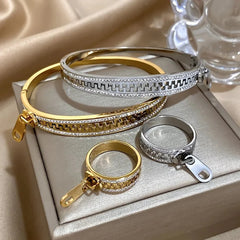 Geometric Waterproof Non Tarnish Ring Necklace for Women in 304 Stainless Steel with 18K Real Gold Plated PVD Coating and Zircon Inlay