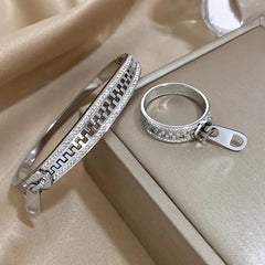 Geometric Waterproof Non Tarnish Ring Necklace for Women in 304 Stainless Steel with 18K Real Gold Plated PVD Coating and Zircon Inlay