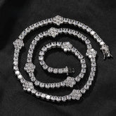 High Quality 5A Zircon Flower Tennis Chain Hip Hop Necklace Cool Trendy Unisex Lightweight Clavicle Jewelry Accessory