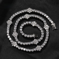 High Quality 5A Zircon Flower Tennis Chain Hip Hop Necklace Cool Trendy Unisex Lightweight Clavicle Jewelry Accessory