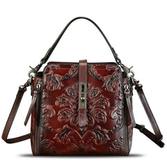 LRTO Genuine Leather Purses and Handbags for Women Retro Embossed Crossbody Shoulder Bag Satchel Pouches