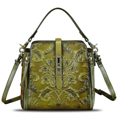 LRTO Genuine Leather Purses and Handbags for Women Retro Embossed Crossbody Shoulder Bag Satchel Pouches