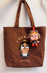 CRYBABY Crying Again Corduroy Brown Tote Bag Authentic Pop Mart
