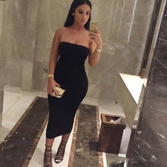 Black midi bodycon tube dress