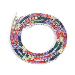 Men's Hip Hop Necklace 4*4mm Colorful Square Zircon Tennis Chain Copper Inlaid Fashionable Jewelry Accessory