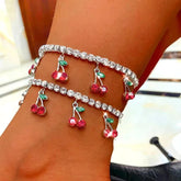 new rhinestone cherry anklet women's beach leisure fruit pendant anklet tennis chain anklet