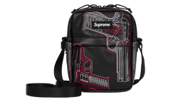 Guns Embroidered Leather Shoulder Bag SS26 - Black SU28035