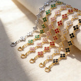 Luxurious Four Leaf Clover Bracelet in Golden Electroplated 304 Stainless Steel with Zircon Inlay