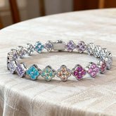 Luxury Versatile S925 Sterling Silver Colorful Diamond Four Leaf Clover Petal Bracelet For Women Elegant Geometric Pattern