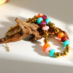 Geometric Electroplated Necklace for Women in 201 Stainless Steel with 18K Real Gold Plated PVD Coated Beaded Chain
