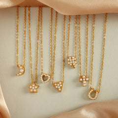Pearl Pendant Necklace Four Leaf Clover Heart Shape Stainless Steel Artificial Pearls 18K Gold Plated Plating