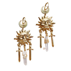 Sun Pattern Earrings for Women in Alloy with White Crystal Inlay. Featuring Electroplated Finish and Copper Ear Pins