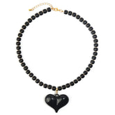 Romantic Heart Shape Beaded Necklace for Women in Black Acrylic