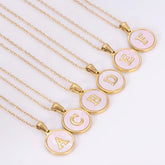 Wholesale Jewelry Simple Style Round Letter 304 Stainless Steel Shell 18K Gold Plated Gold Plated Pendant Necklace