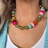 Geometric Electroplated Necklace for Women in 201 Stainless Steel with 18K Real Gold Plated PVD Coated Beaded Chain