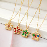 Four Leaf Clover Necklace For Couples in Titanium Steel with Rhinestones and Rotatable Design. Featuring PVD Coated Cable Chain