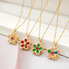 Four Leaf Clover Necklace For Couples in Titanium Steel with Rhinestones and Rotatable Design. Featuring PVD Coated Cable Chain