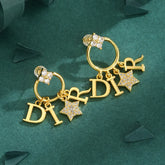 Electroplated Letter Earrings for Women in Copper with 18K Real Gold Water Plating and Zircon Inlay