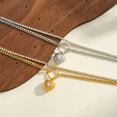 Handmade Heart Shape Bracelet for Women in 304 Stainless Steel with 18K Real Gold Plated PVD Coating and Rhinestone Inlay