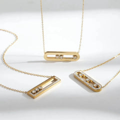 Polished Oval Necklace for Women in 304 Stainless Steel with Real Gold PVD Coated Plating and Zircon Inlay on Cable Chain