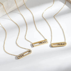 Polished Oval Necklace for Women in 304 Stainless Steel with Real Gold PVD Coated Plating and Zircon Inlay on Cable Chain