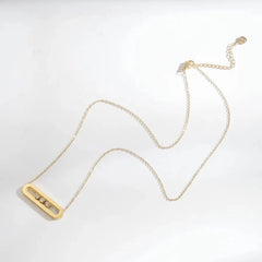 Polished Oval Necklace for Women in 304 Stainless Steel with Real Gold PVD Coated Plating and Zircon Inlay on Cable Chain