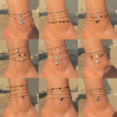 retro Bohemian beach anklet set fashion simple wind color diamond butterfly multi-layer anklet wholesale