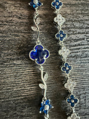 Sapphire Blue Clover Silver Bracelet Set VCA Vine Inspired Tennis 6.5 Inches Clasp Closure
