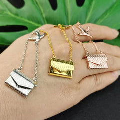 Stainless Steel Pendant Necklace with Envelope and cable chain