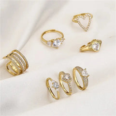 sweet heart shape copper plating inlay zircon open ring 1 piece