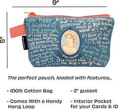 The Unemployed Philosophers Guild Jane Austen Bag - 9 Canvas Zipper Romance Themed Pouch for Pencils. Tools. Cosmetics. Toiletries and More