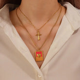 Waterproof Non Tarnish Cross Necklace for Women in 304 Stainless Steel with 18K Real Gold Plated PVD Coated O Chain