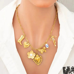 Wholesale Jewelry Elegant Classic Style Heart Shape Flower 304 Stainless Steel Plating Multi Charms Necklace