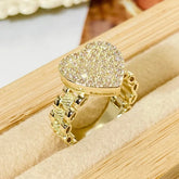 Wholesale Jewelry Hip-Hop Luxurious Heart Shape Copper K Gold Plated Rings