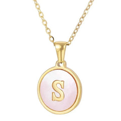 Wholesale Jewelry Simple Style Round Letter 304 Stainless Steel Shell 18K Gold Plated Gold Plated Pendant Necklace