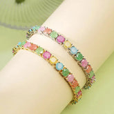 Multicolor Round Tennis Chain Bracelet Zircon 18K Gold Plated Plating Inlay