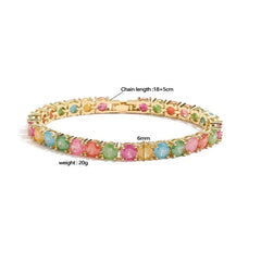 Multicolor Round Tennis Chain Bracelet Zircon 18K Gold Plated Plating Inlay