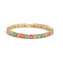 Multicolor Round Tennis Chain Bracelet Zircon 18K Gold Plated Plating Inlay