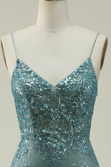 Mermaid Spaghetti Straps Green Split Prom Dress