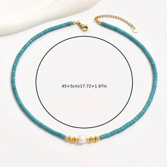 Turquoise Beaded Necklace with Pearl Pendant