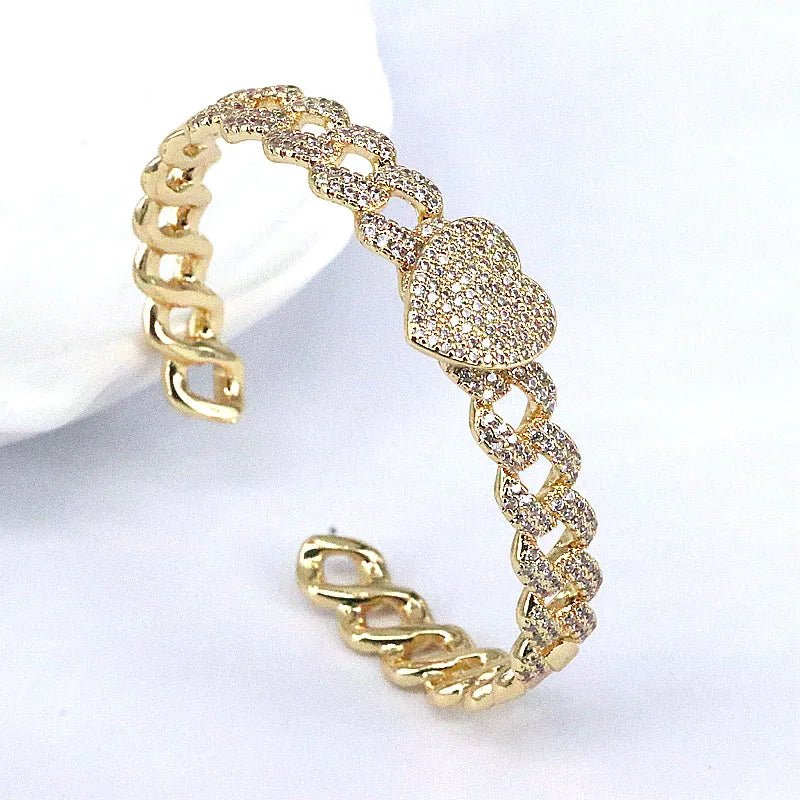 1 piece ins style star heart shape copper inlay zircon bangle