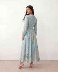 Aria Silk Abstract Print Maxi Dress