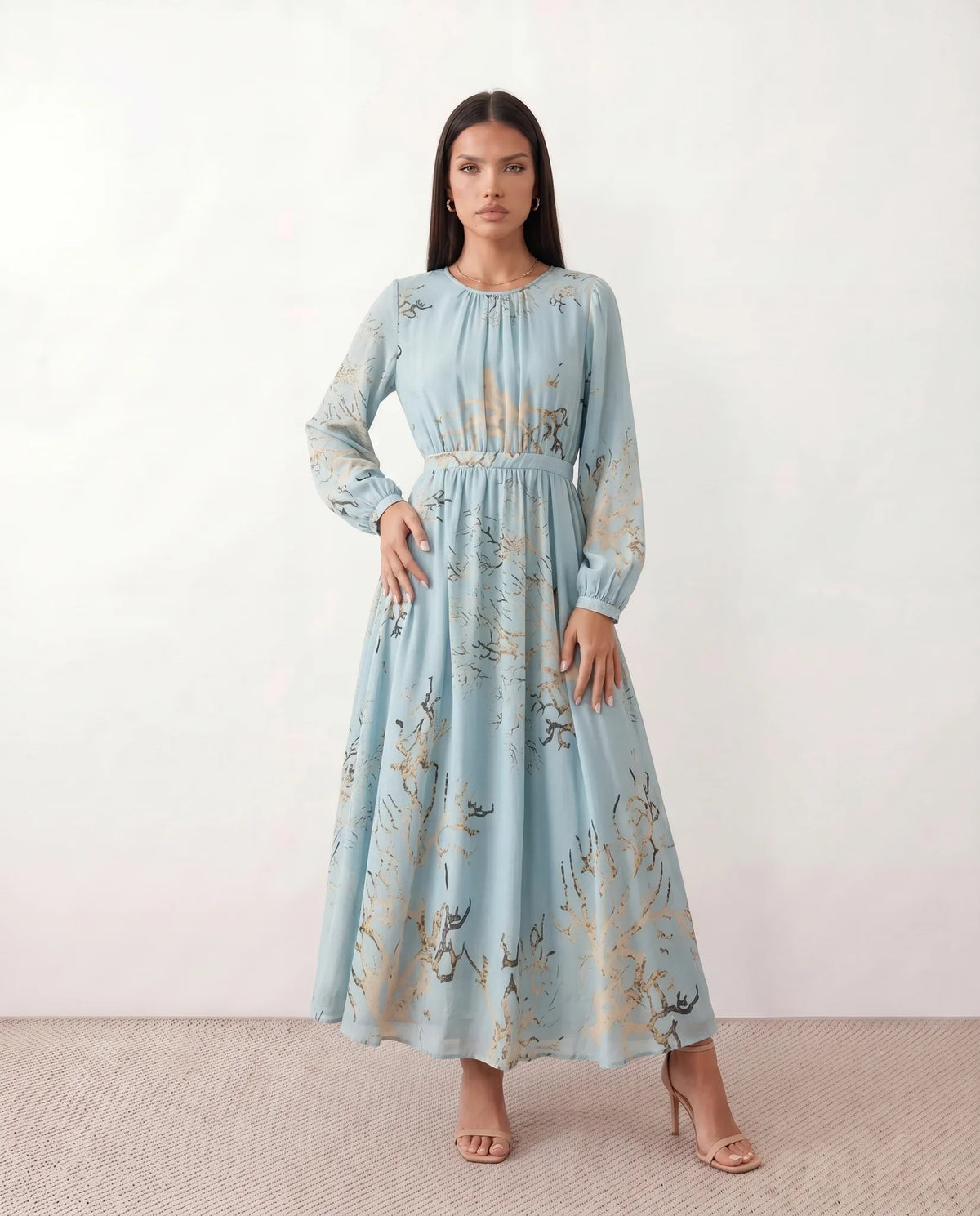 Aria Silk Abstract Print Maxi Dress