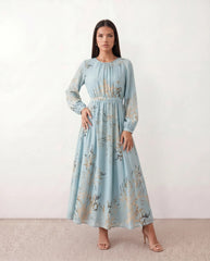 Aria Silk Abstract Print Maxi Dress
